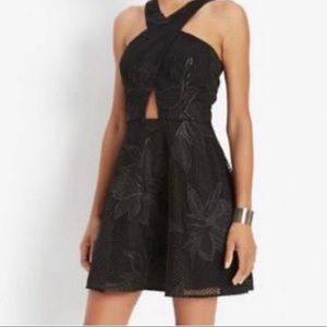 Jay Godfrey Black Floral Mesh/Lace Fit&Flare dress